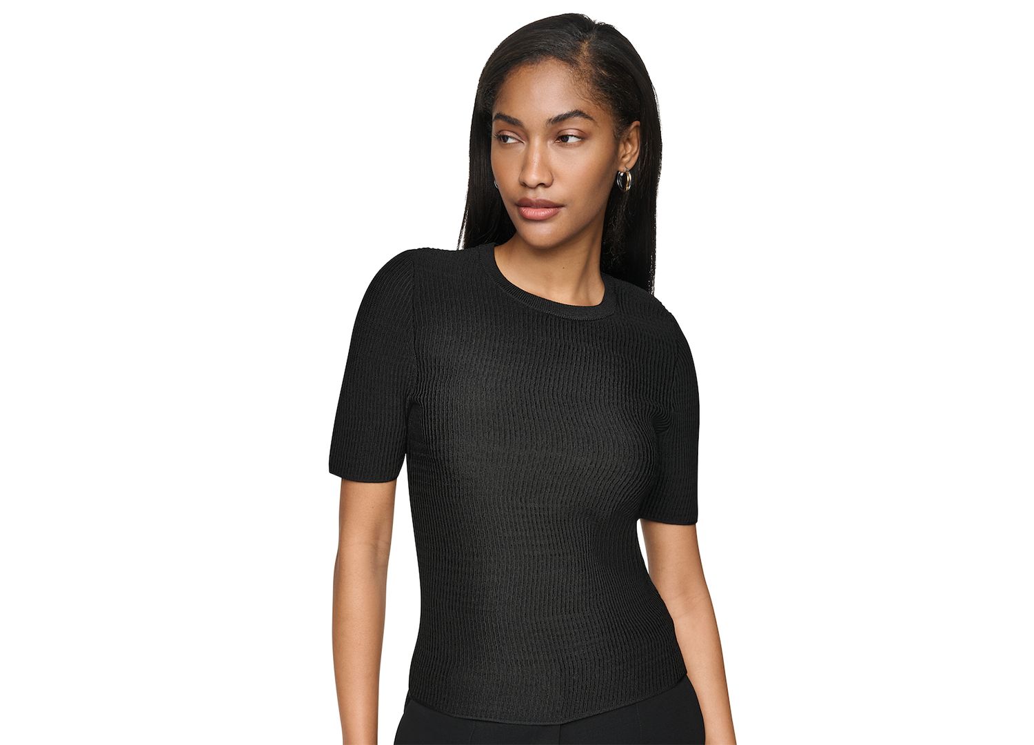 Women's Short-Sleeve Crewneck Ribbed Sweater