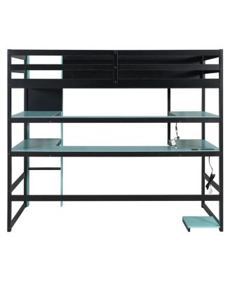  Loft Bed with Desk, Storage, RGB Light