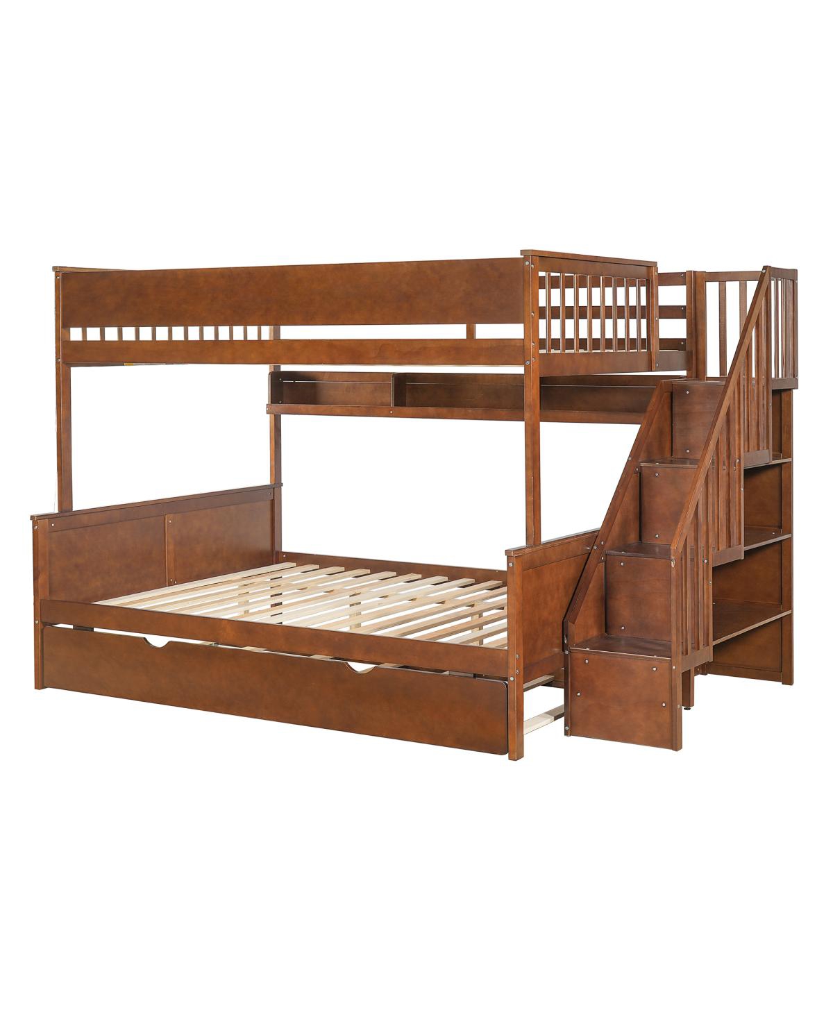 Streamdale Furniture Xl Bunk Bed with Storage, Stairs, Trundle, Led Light
