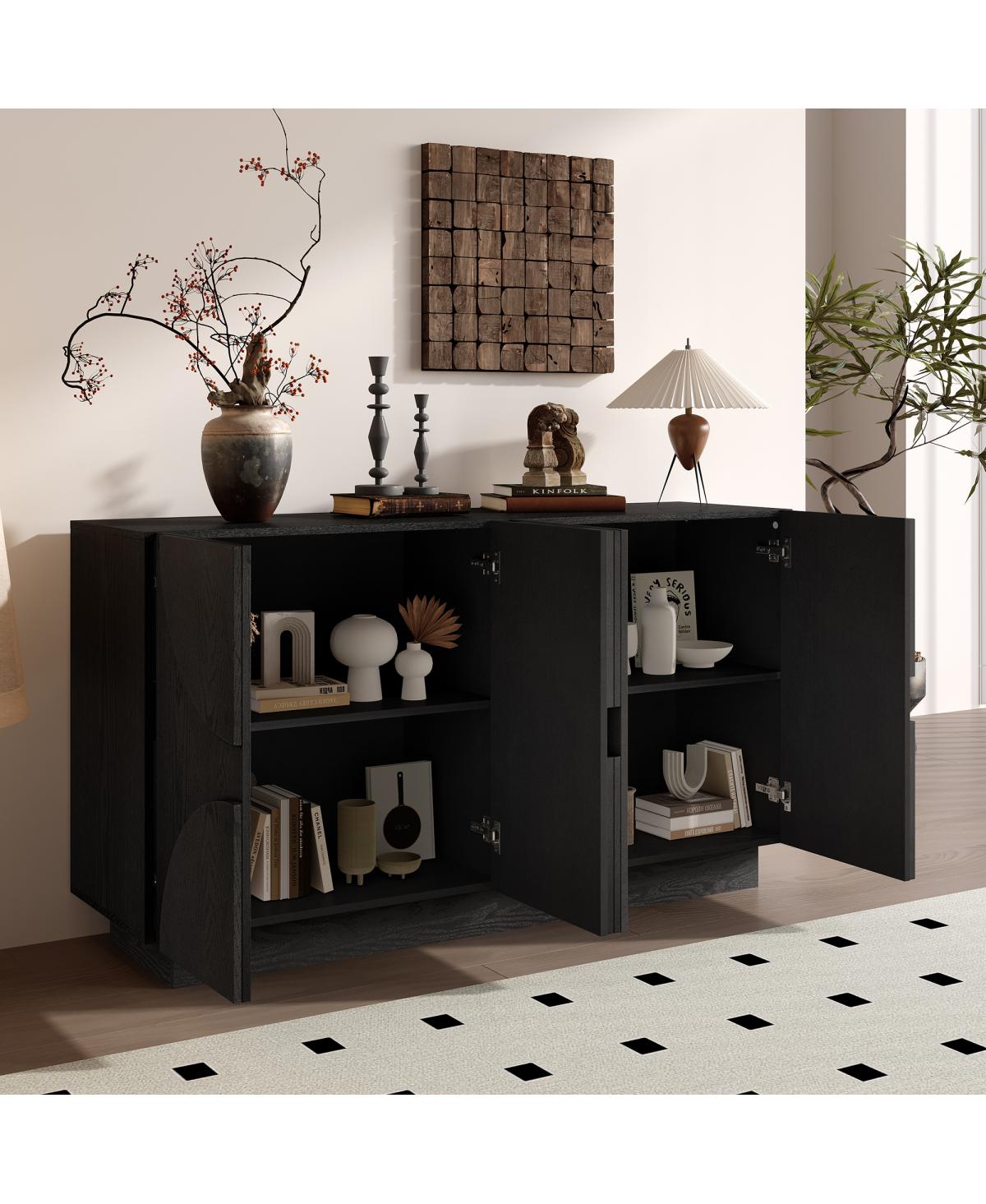 Streamdale Furniture 4-Door Wood Sideboard Cabinet with Adjustable Shelves