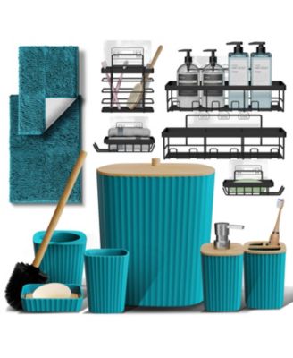 Modern Complete Bathroom Decor and Accessory Set with Bath Rugs and Shower Caddy Set