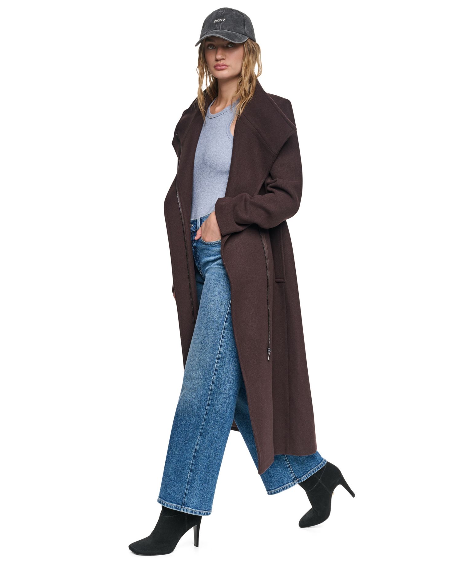 Women's Stand-Collar Belted Maxi Wrap Coat