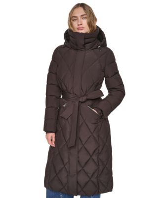 Women's Long Belted Quilted Puffer Coat
