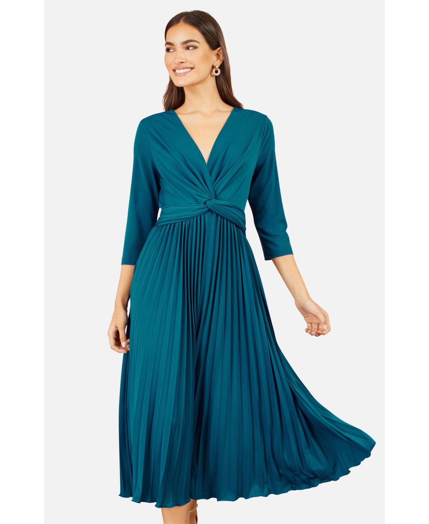 Женское платье Yumi Stretch Wrap Pleated Midi, цвет: Бирюзовый — фото 5