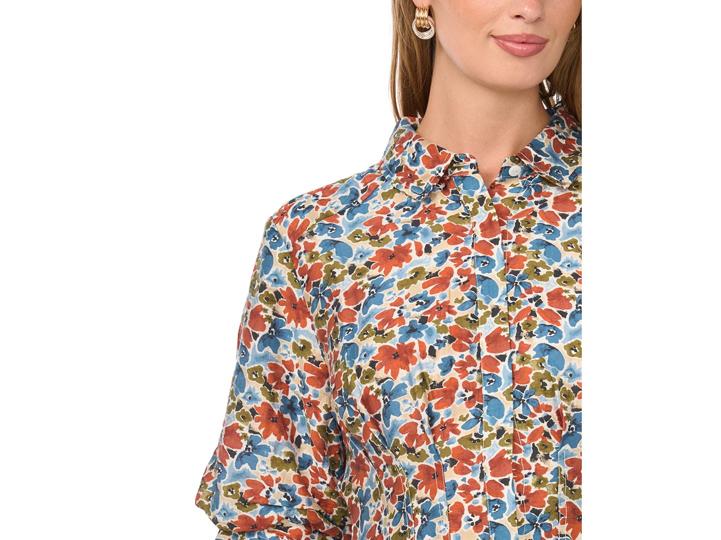 Женское платье Vince Camuto Floral-Print Short-Sleeve Midi Shirt Dress, цвет: Джинсовый тёмно-синий — фото 3