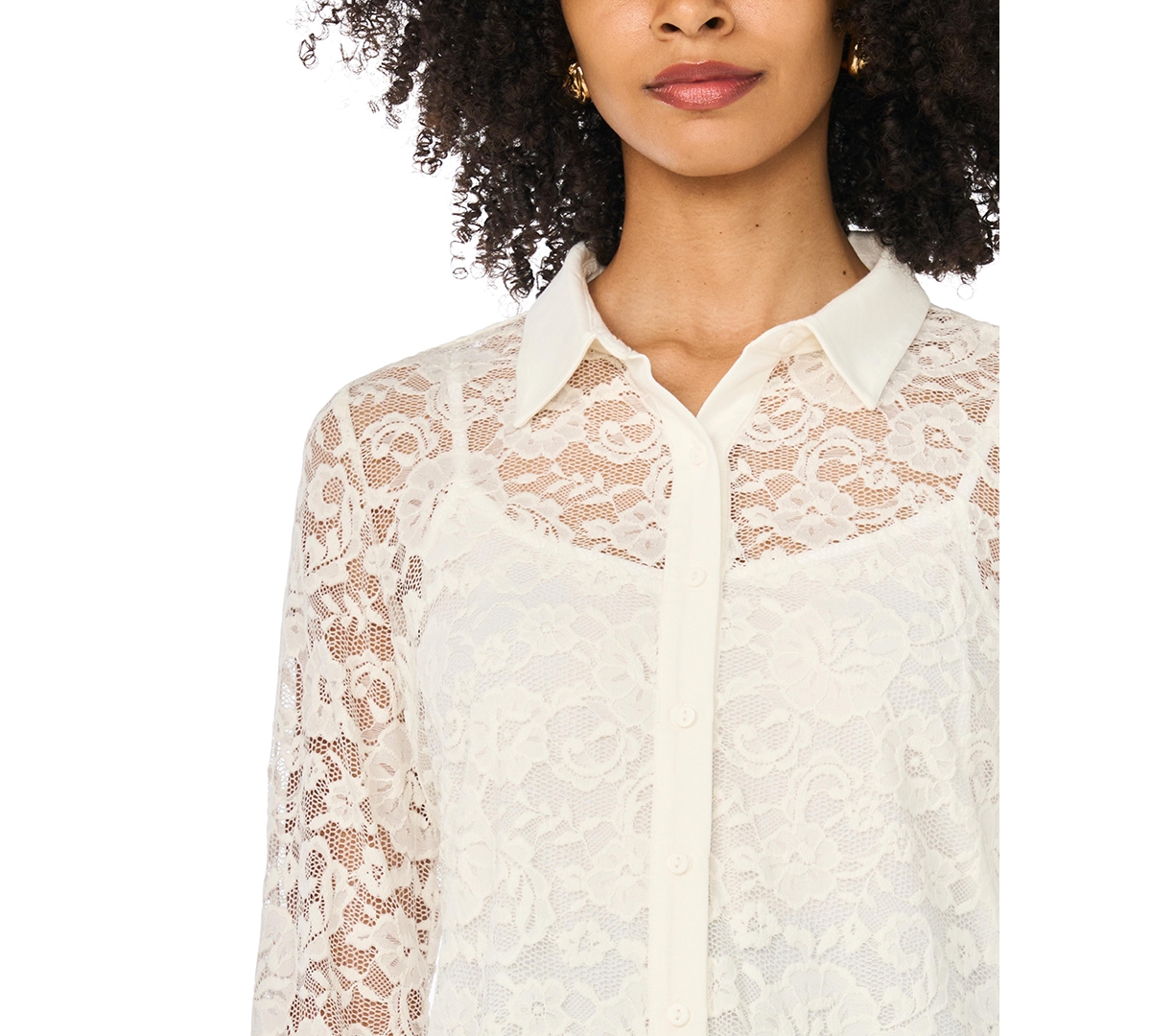 Vince Camuto Women's Collared Button-Front Knit Blouse