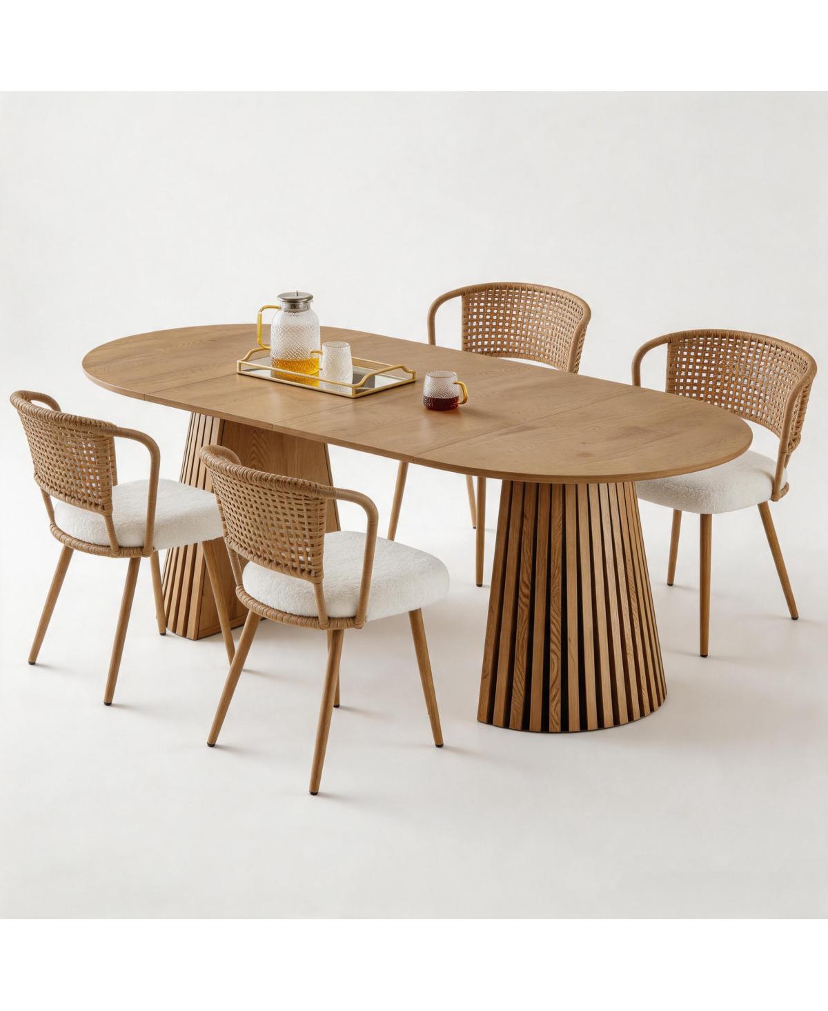 Streamdale Furniture Solid Wood Stretching Dining Table and 4 Wicker Chairs Set