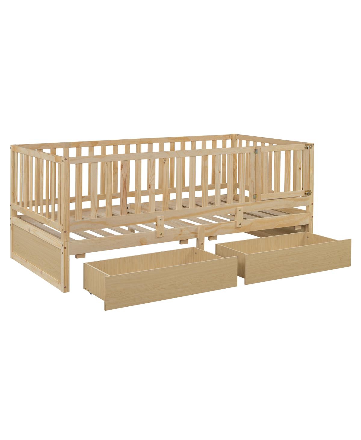 Streamdale Furniture Twin Wood Daybed With Drawers, Fence Rails, Floor Bed Option