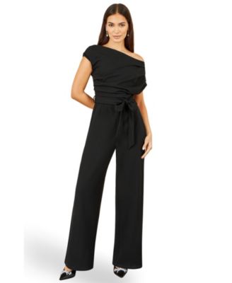 Women's Asymmetric Ruched Wide-Leg Jumpsuit