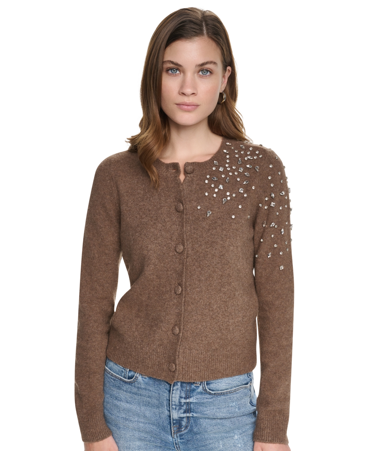 Dkny Jeans Petite Button-Front Jersey Knit Sweater