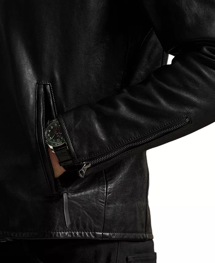 Men's Caf&eacute; Racer Leather Jacket - thumbnail 4