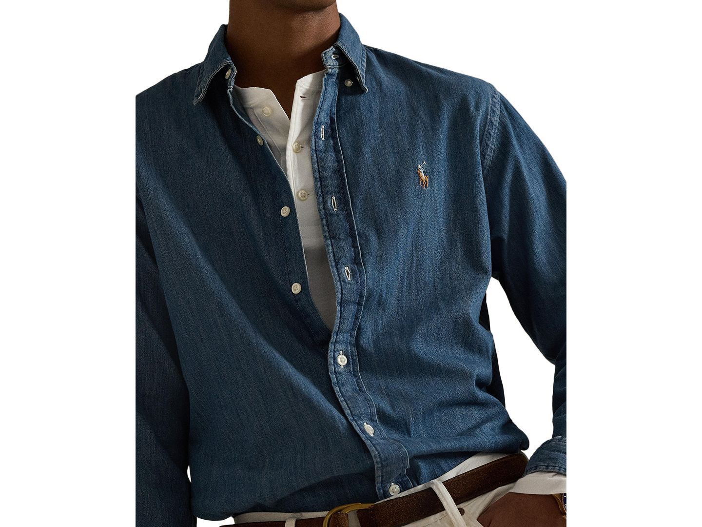 Мужская рубашка Polo Ralph Lauren Classic-Fit Denim, цвет: Джинсовый — фото 4