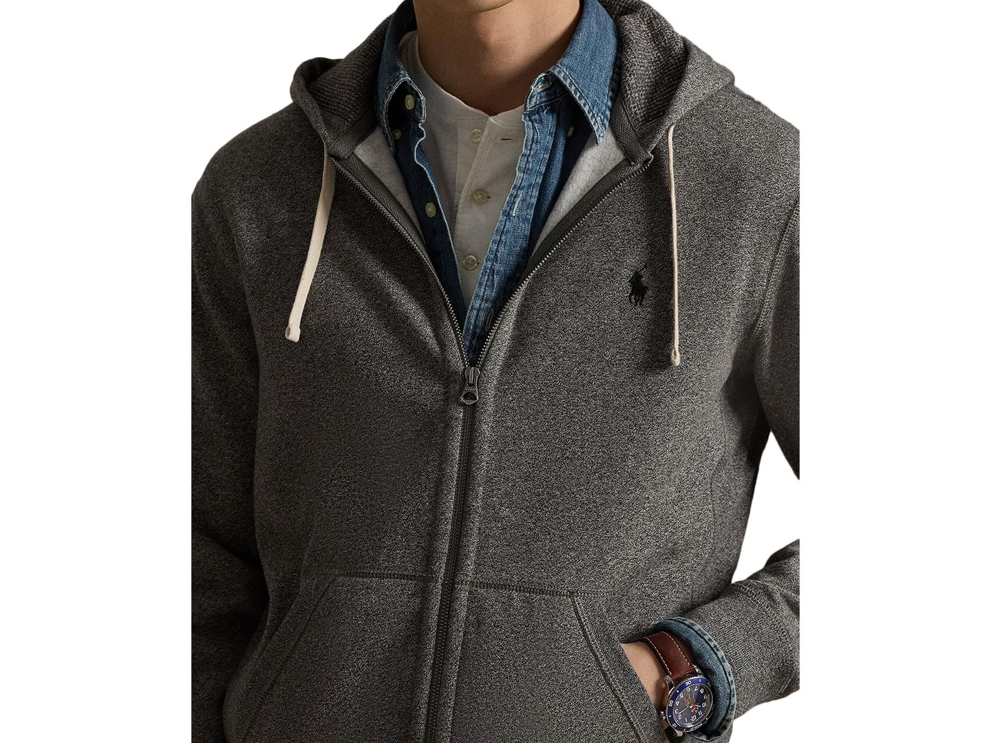 Мужское худи Polo Ralph Lauren Signature Fleece, цвет: Пепельный серый меланжевый — фото 2