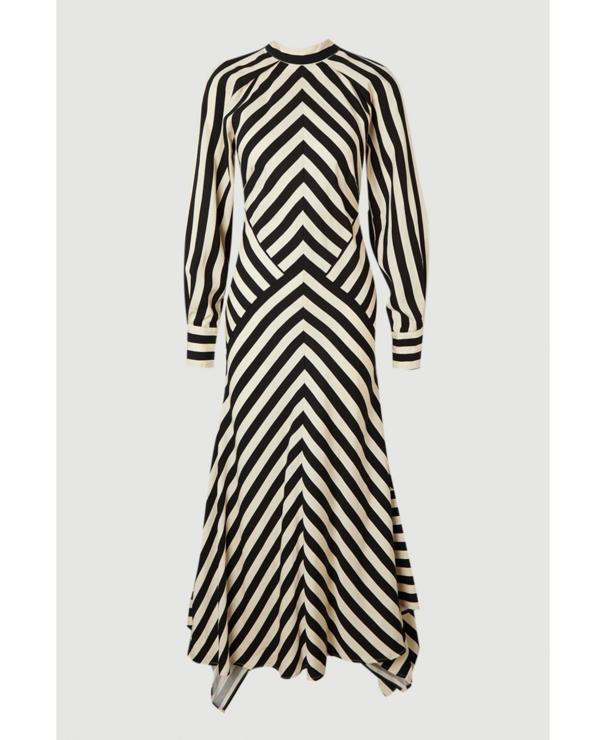 Karen Millen Women's Fluid Stripe Long-Sleeve Asymmetric-Hem Maxi Dress