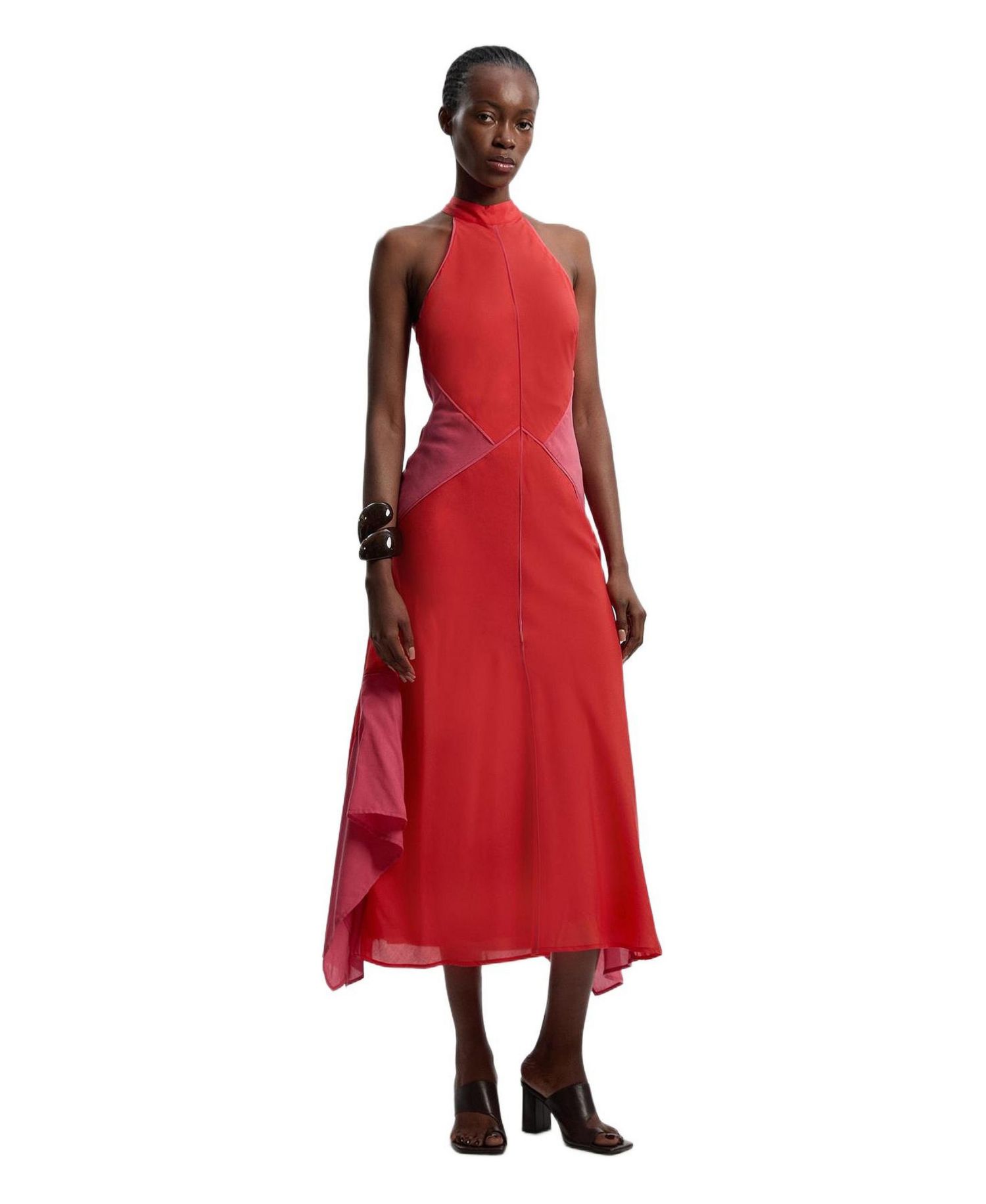 Women's Block Halter Midi A-Line Dress