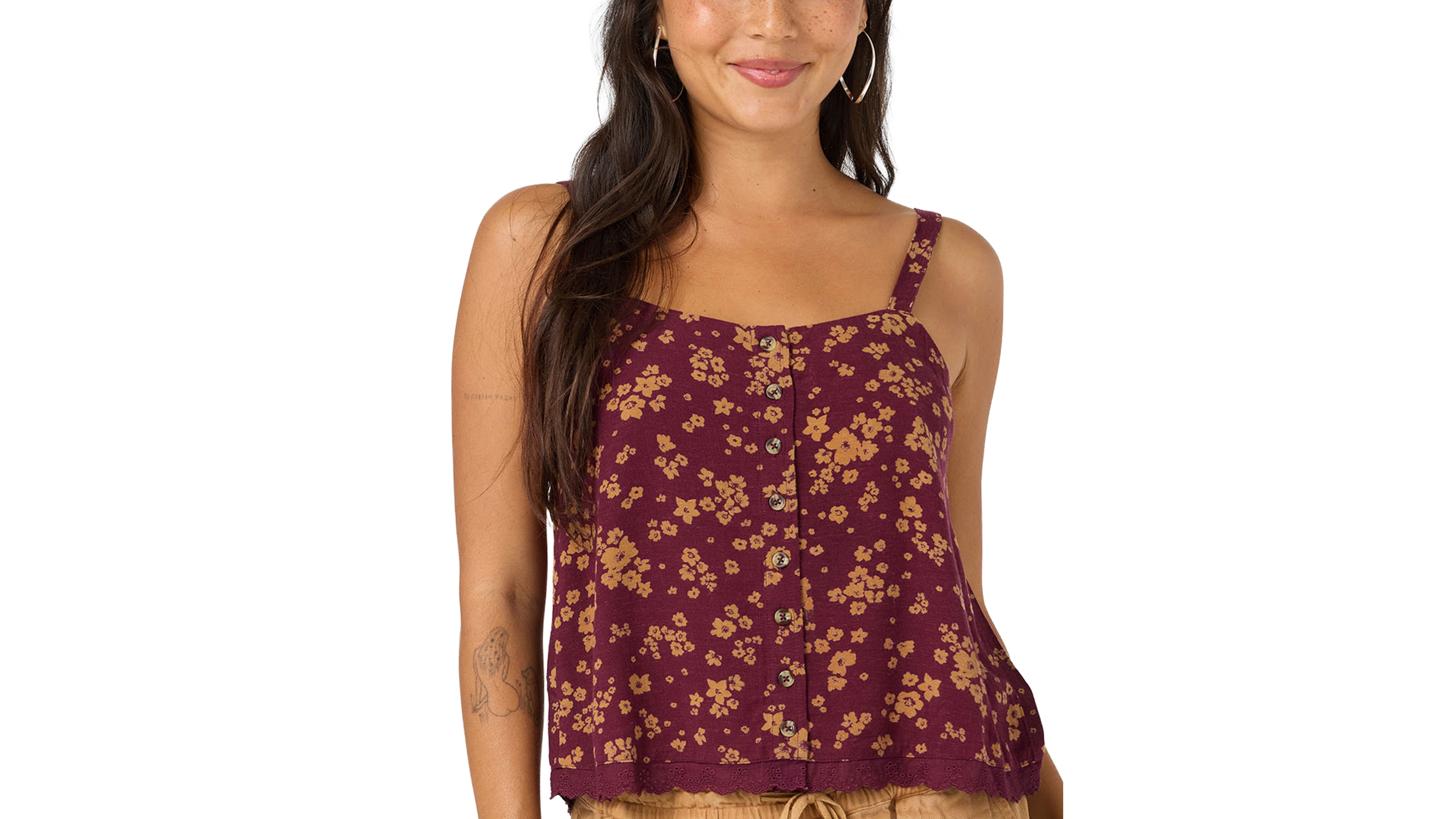 O'Neill Brynn Maya Floral Linen-Blend Button-Front Tank Top