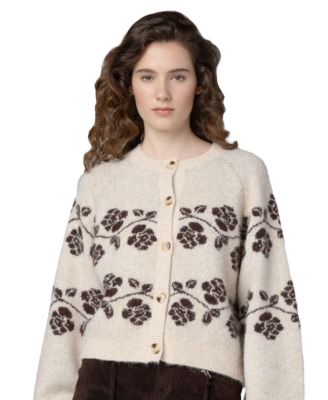 Women's Floral-Print Scoop Neck Cardigan