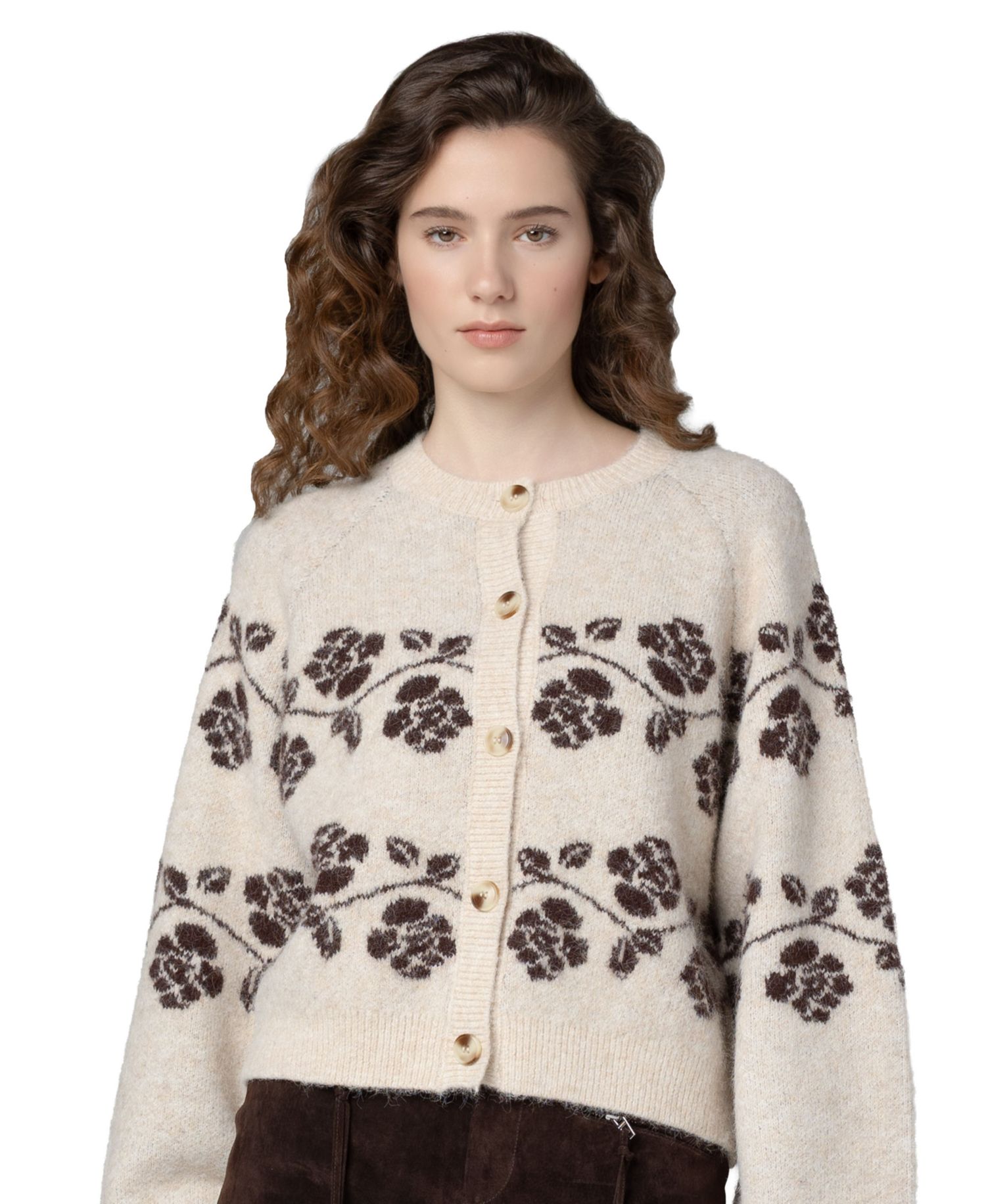 Women's Floral-Print Scoop Neck Cardigan