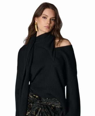 Women's Wide-Sleeve Scarf-Collar V-Neck Sweater - Macy's Exclusive