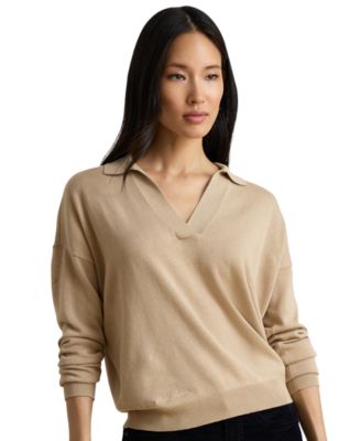 Women's Long Sleeve Polo Ribbed Sweater