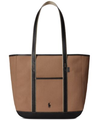 Leather-Trim Canvas Medium Shopper Tote
