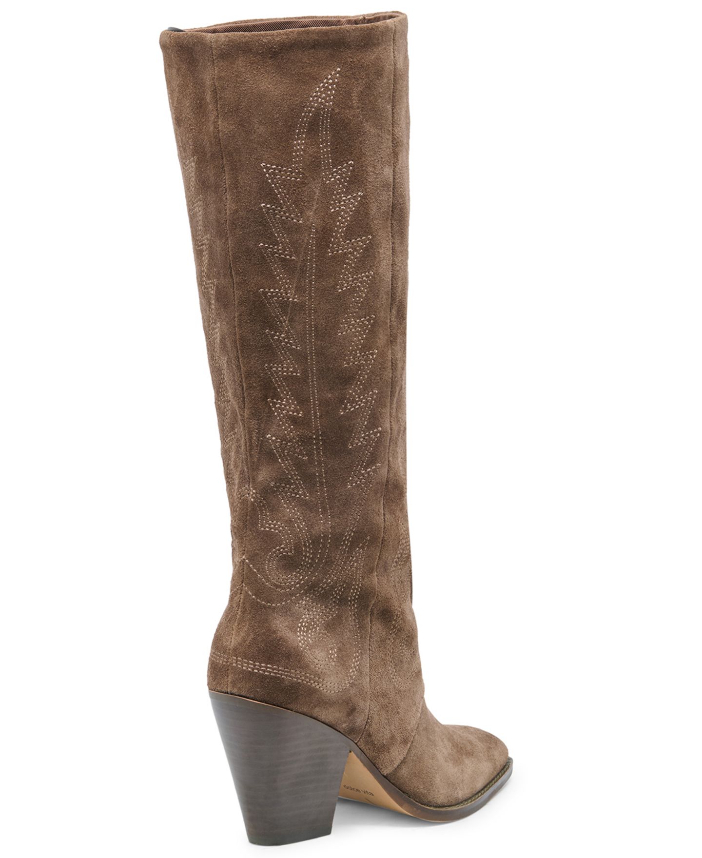 Женские ботинки Dolce Vita Janaya Embroidered Contrast Stitch Block Heel Tall Western, цвет: Шоколадный замшевый — фото 6