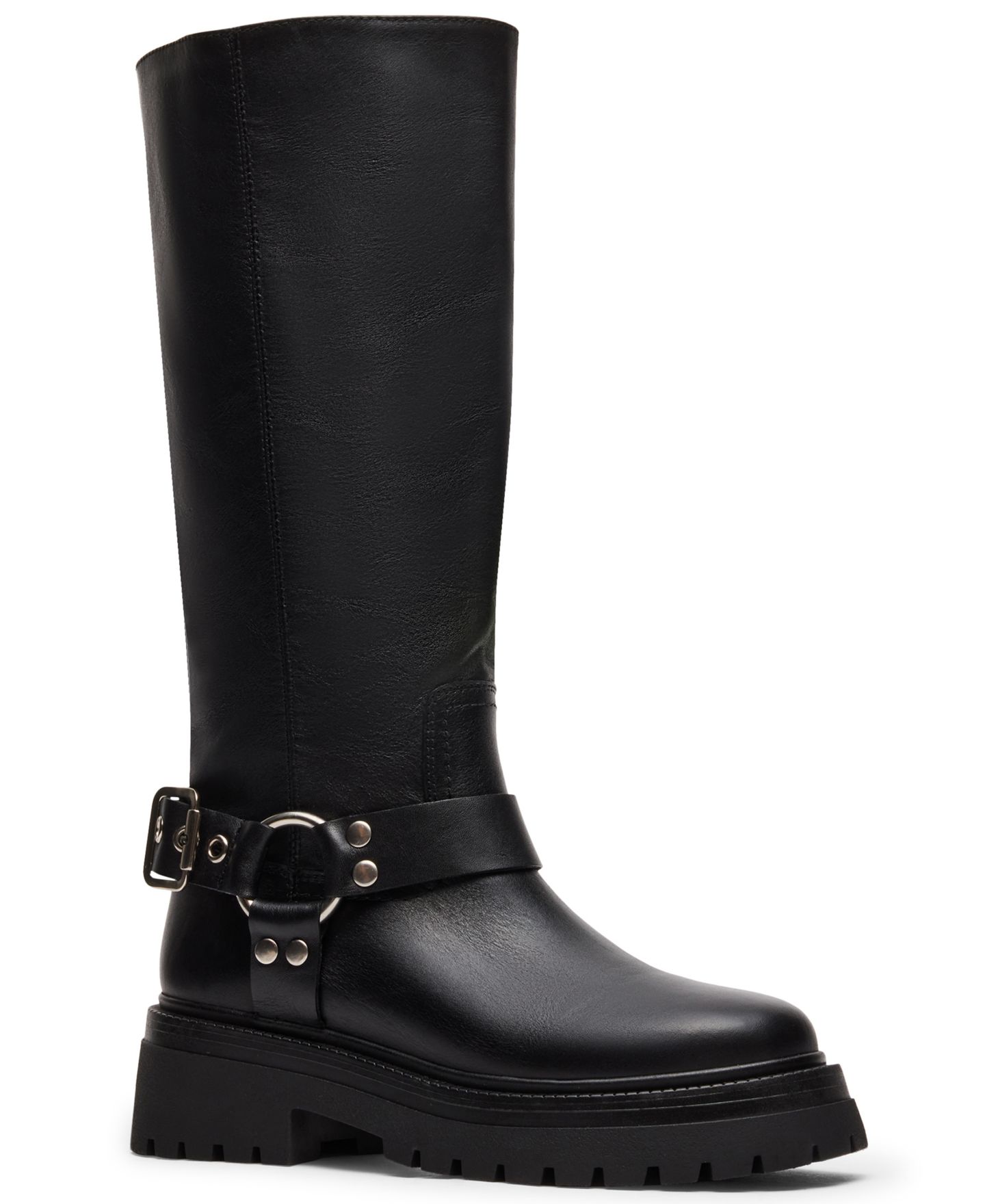 Женские ботинки Steve Madden Everest Platform Lug-Sole Engineer Tall, цвет: Чёрный — фото 1