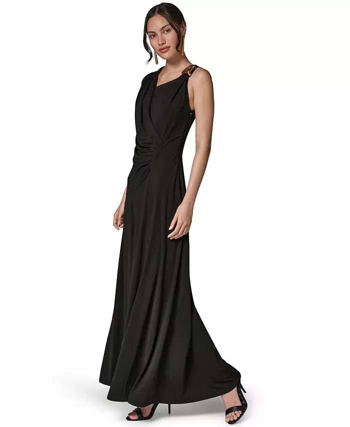 Women's Asymmetrical-Neck Draped Sleeveless Gown - thumbnail 2