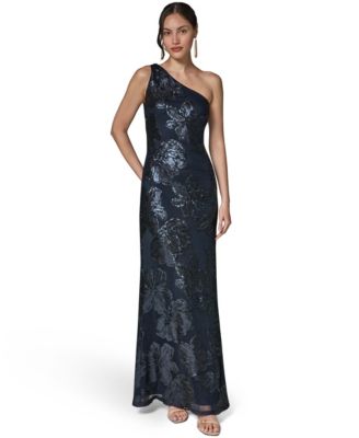 Women's One-Shoulder Floral-Sequin Gown