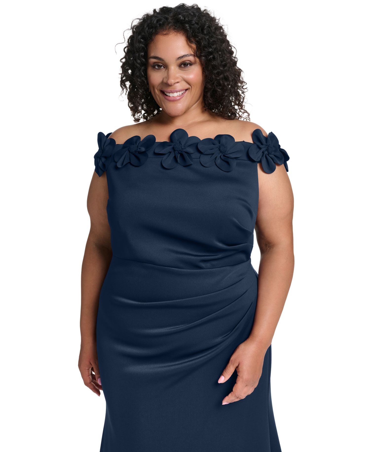 Plus Size Off-the-Shoulder Sleeveless Floral-Appliqu&eacute; Gown
