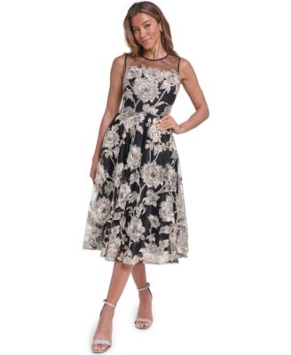 Women's Petite Lace Fit & Flare Floral Midi Dress