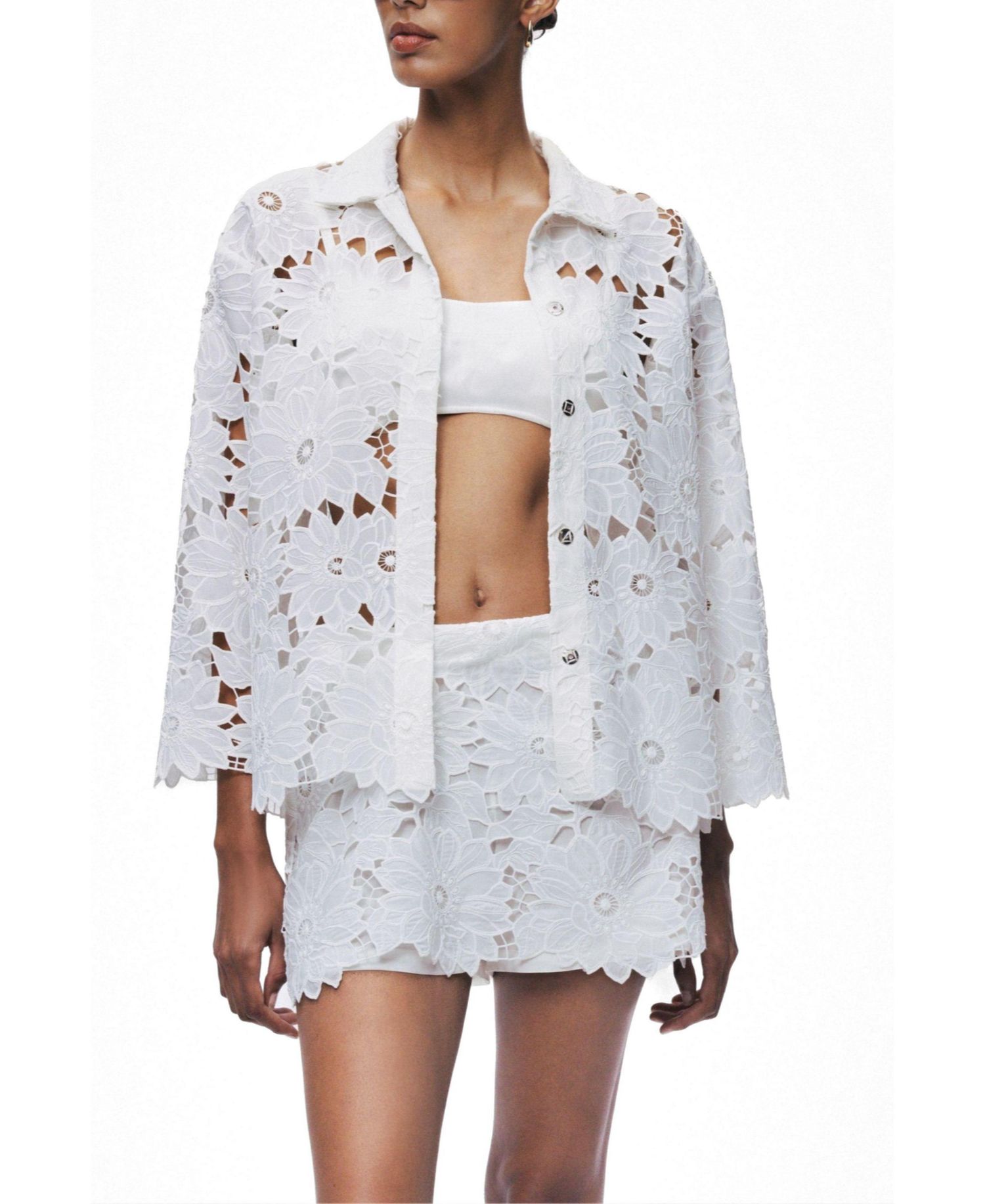 Women's Floral Mid-Length Broderie Jacket