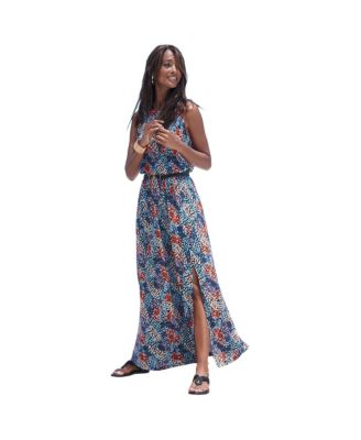 Women's Viscose Printed Side Slit Column Elastic-Waist Maxi Dress