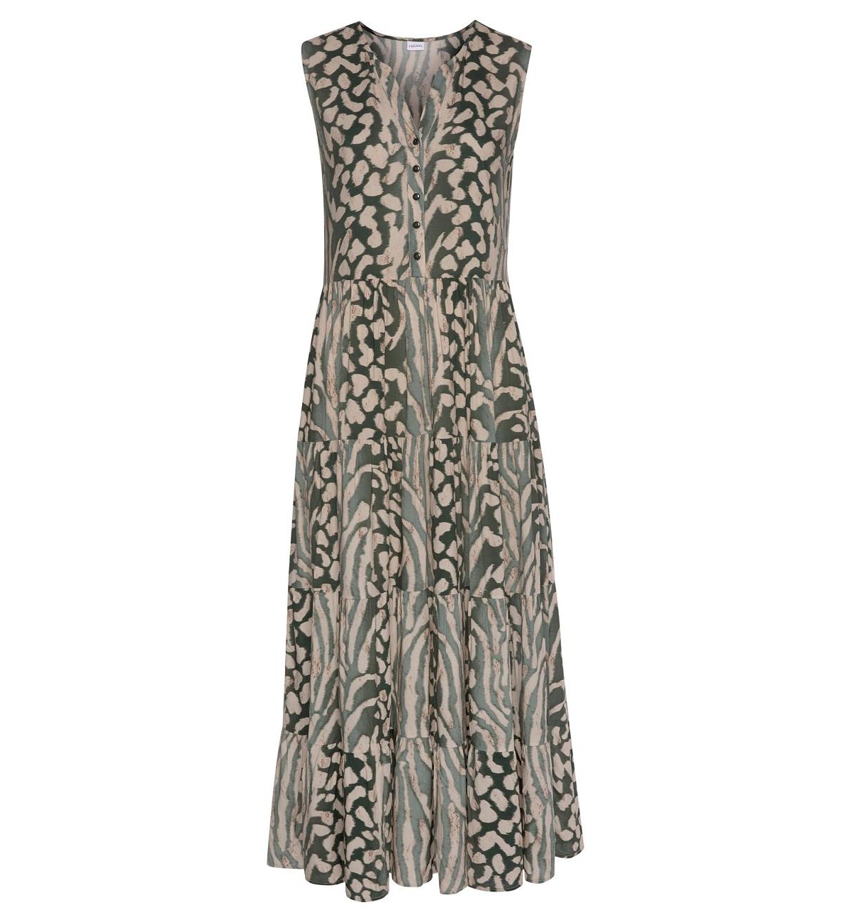 Lascana Women's Viscose Animal Print Sleeveless V-Neck Maxi Dress