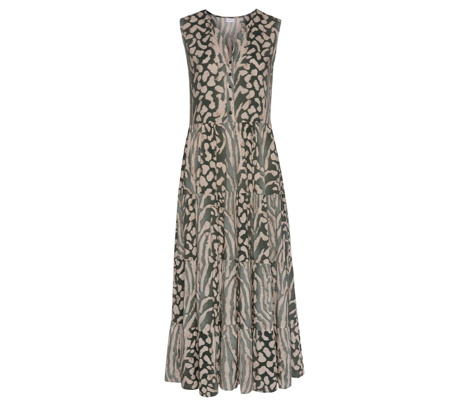 Women's Viscose Animal Print Sleeveless V-Neck Maxi Dress