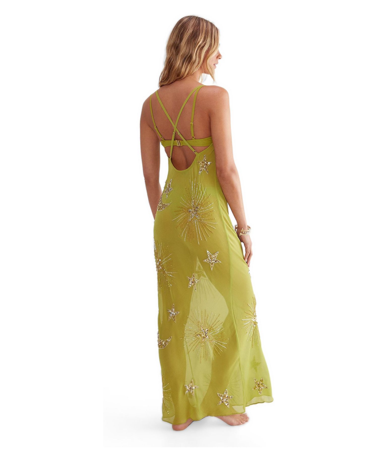 Women's Celestial Cowl Neck Embellished-Sequin Maxi Dress