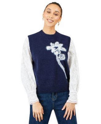 Women's Crewneck Floral Sleeveless Sweater Vest