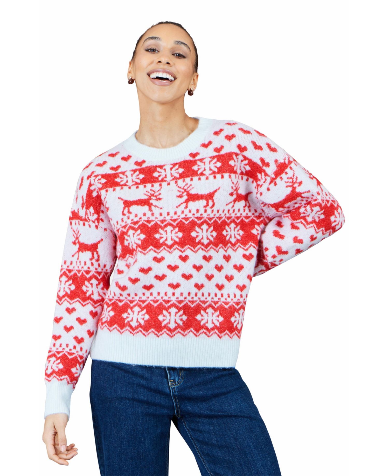 Women's Heart Fair Isle Christmas Crewneck Jumper