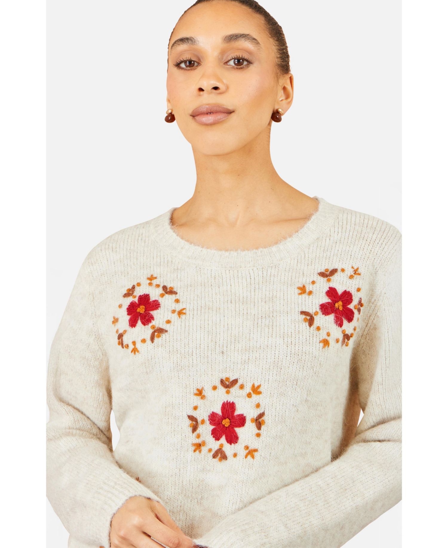 Women's Patch Floral Embroidered Relaxed Pullover