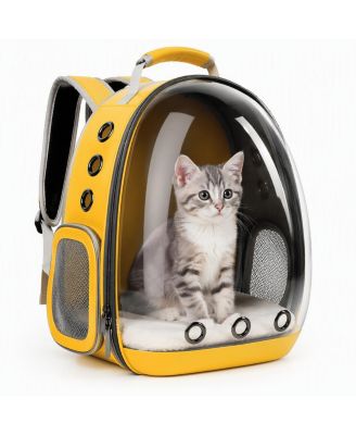 Pet Carrier Backpack for Cats & Small Dogs, Airline-Friendly Bubble Carrier with Mesh Ventilation & Safety Leash | Yellow