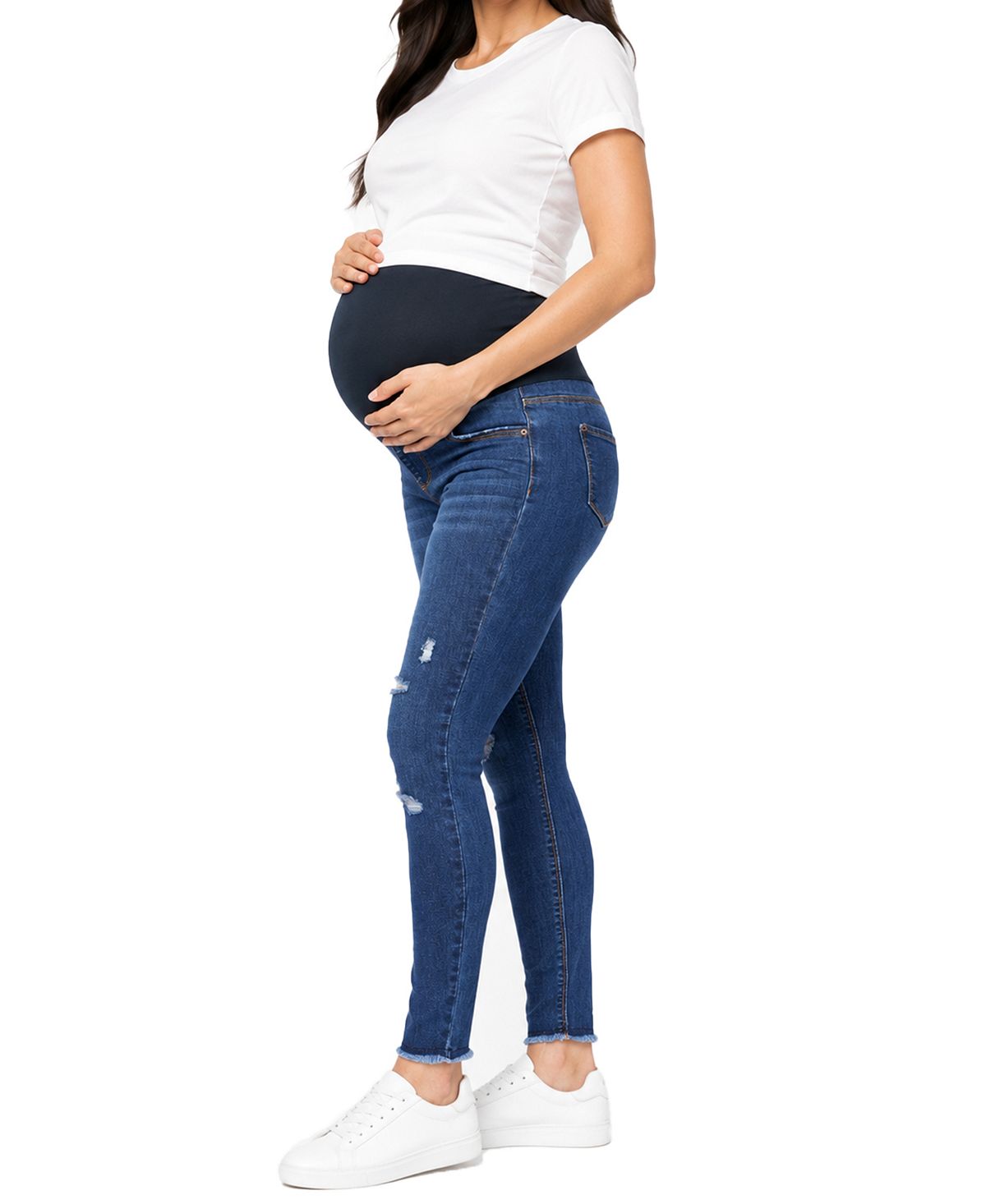 Indigo Poppy Plus Size Distressed Skinny Jean with Belly Band view 3 — MAYCSS fashion products