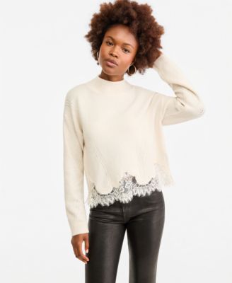 Women's Hayden Mock Neck Long Sleeve Lace Sweater