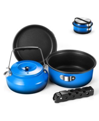 5-piece Camping Cookware Set Nonstick Pot Pan Kettle With Removable Handle For Hiking Picnic