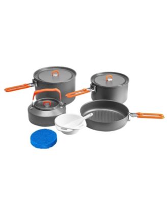 Portable Stackable Camping Cookware Set With Kettle Pans Spatula For Hiking Fishing