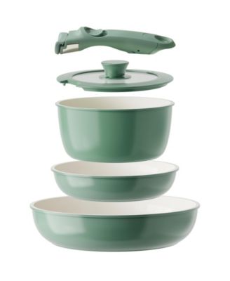5 Piece Nonstick Ceramic Cookware Set Detachable Handle Space Saving For RV