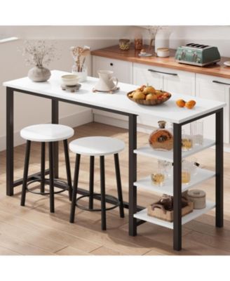 47 Inch Bar Height Dining Table Set with 2 Stools and 3 Storage Shelves Space Saving Office Table and Chair for Apartment, Kitchen, Bistro