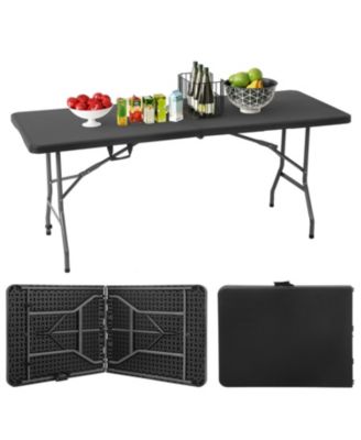 6 Feet Folding Table Portable Plastic Steel Frame Lock Carry Handle Black