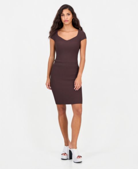 Женская юбка GUESS Ottoman Curve Sweater High-Waisted Pencil, цвет: Тёмный кофейный