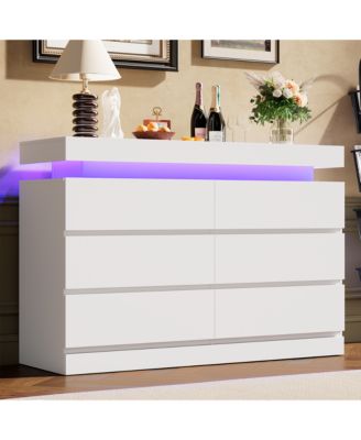 6 Drawer Dresser for Bedroom, 47" Wide Chest of Drawers with LED Light and Charging Station, For Living Room, Entryway, Hallway