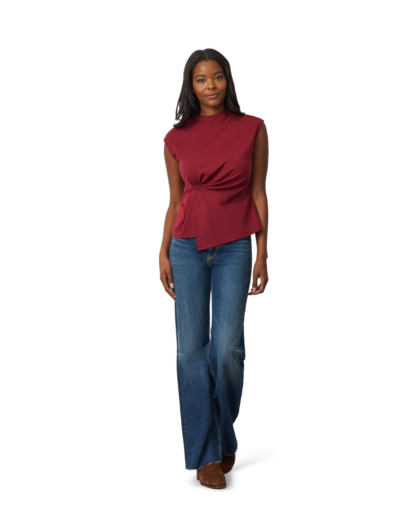 Женский топ Cable & Gauge Funnel Neck Asymmetric Hem Top, цвет: Каберне / Тёмный красный — фото 4